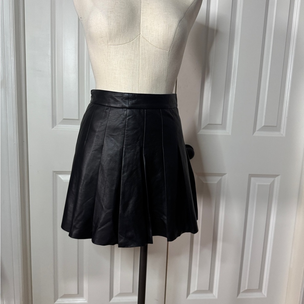 Aritzia Pleated Black Leather Skirt